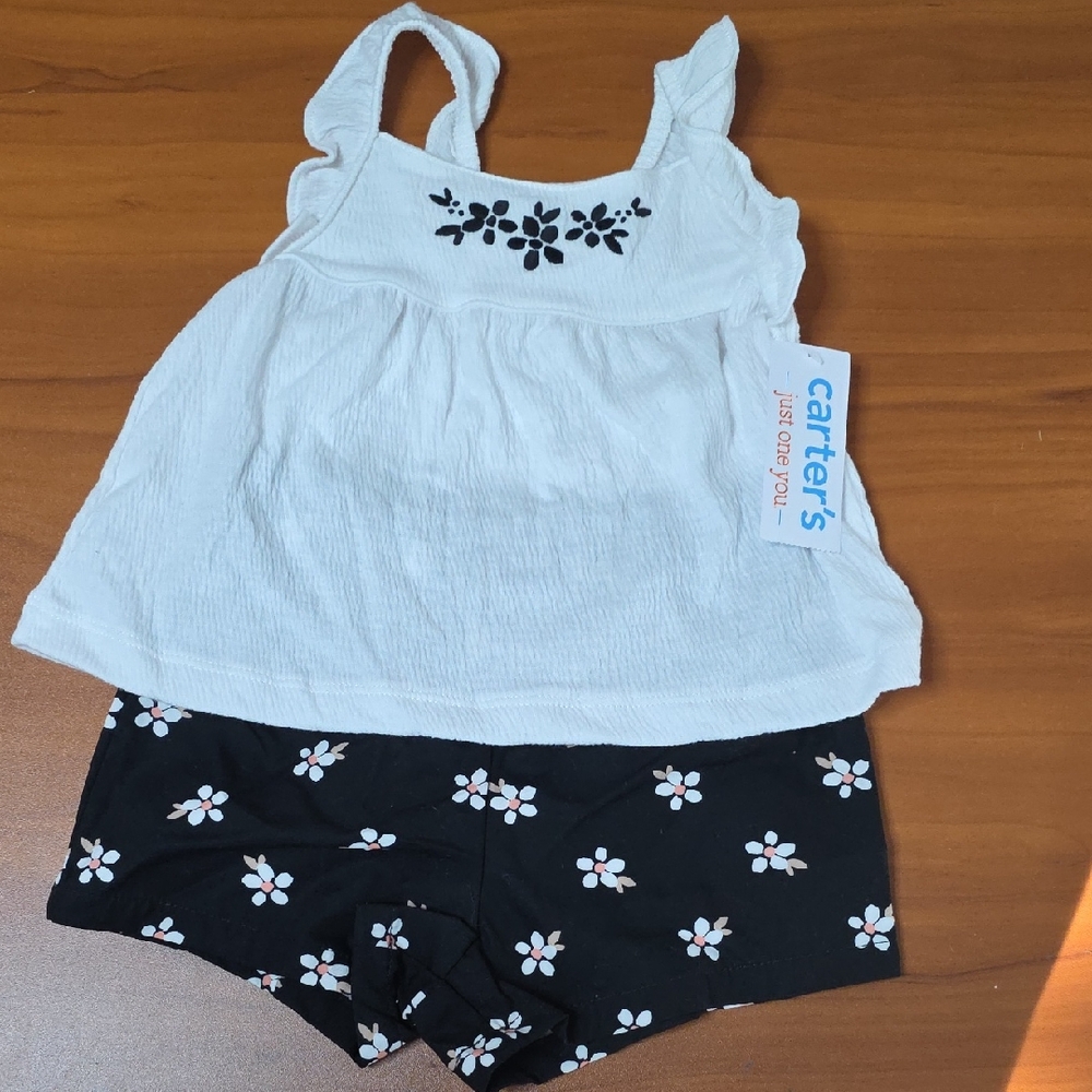 Carter's White Top with Black Floral Shorts